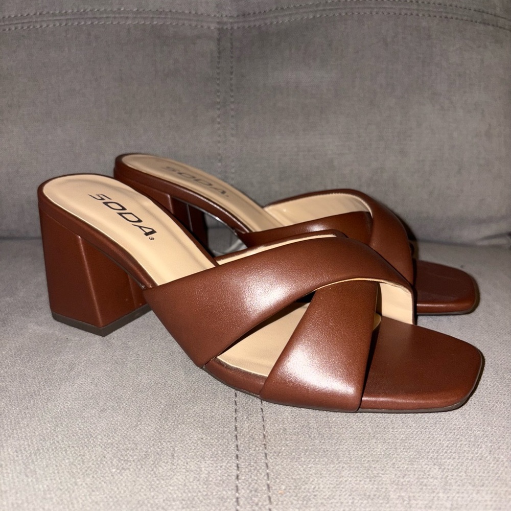 Soda Women's Brown Block Heel Sandals